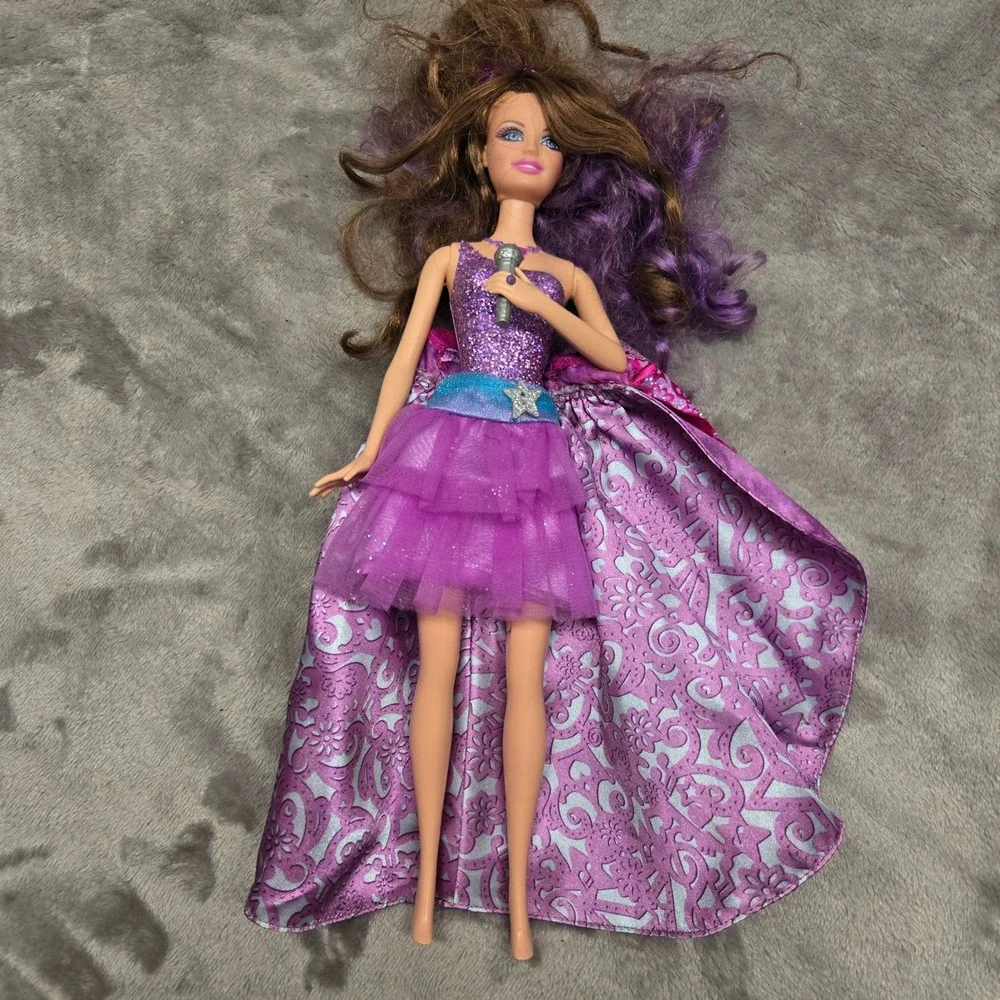 Barbie Princess & the Popstar Keira Doll Purple Hair Microphone 0626‎ B7